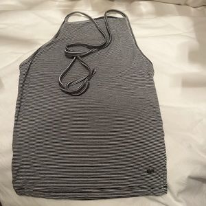 American Eagle Outfitters Black and White Striped Halter Neck Tank Top; Size XS